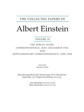 The Collected Papers of Albert Einstein, Volume 10 (English): The Berlin Years: Correspondence, May-December 1920, and Supplementary Correspondence, 1