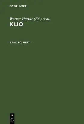 Klio. Band 60, Heft 1