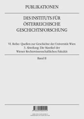 Die Matrikel der Wiener Rechtswissenschaftlichen Fakultät