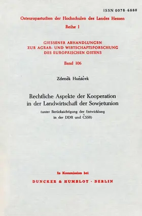 Rechtliche Aspekte der Kooperation in der Landwirtschaft der Sowjetunion