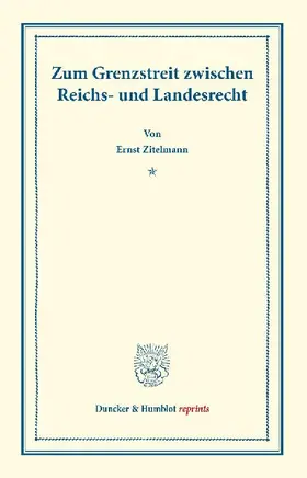 Zum Grenzstreit zwischen Reichs- und Landesrecht