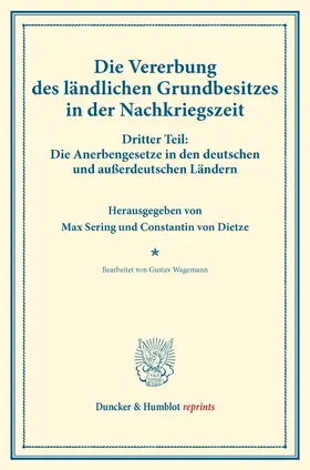 Die Vererbung des ländlichen Grundbesitzes in der Nachkriegszeit.