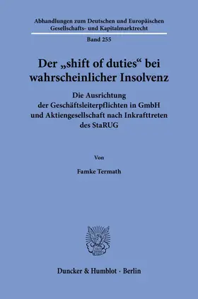Der "shift of duties" bei wahrscheinlicher Insolvenz