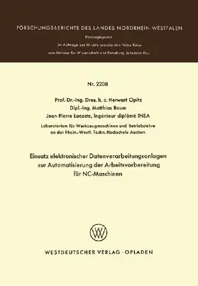 Einsatz elektronischer Datenverarbeitungsanlagen zur Automatisierung der Arbeitsvorbereitung für NC-Maschinen