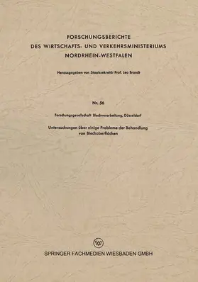 Untersuchungen über einige Probleme der Behandlung von Blechoberflächen