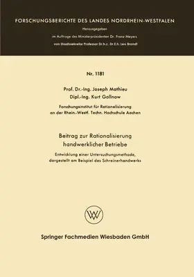 Beitrag zur Rationalisierung handwerklicher Betriebe