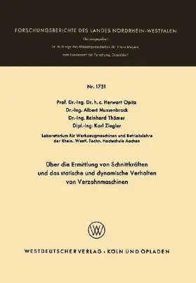 Über die Ermittlung von Schnittkräften und das statistische und dynamische Verhalten von Verzahnmaschinen