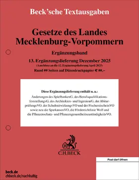 Gesetze des Landes Mecklenburg-Vorpommern Ergänzungsband  13. Ergänzungslieferung