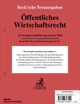 Öffentliches Wirtschaftsrecht  116. Ergänzungslieferung