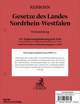 Gesetze des Landes Nordrhein-Westfalen  157. Ergänzungslieferung