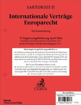 Sartorius II. Internationale Verträge, Europarecht  77. Ergänzungslieferung