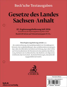 Gesetze des Landes Sachsen-Anhalt  87. Ergänzungslieferung